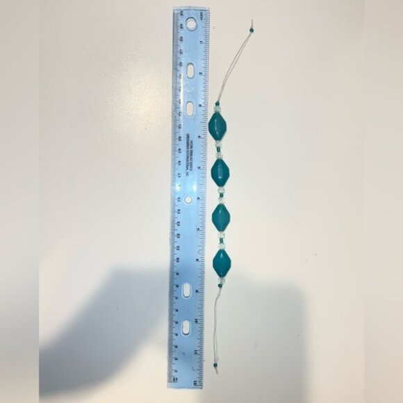 Handmade teal beaded bracelet tie on - Picture 4 of 4